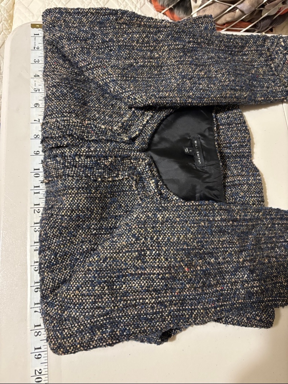 Willi Smith Tweed Blazer Size Large Black Cream Sophisticated Office Stretch - Picture 8 of 14